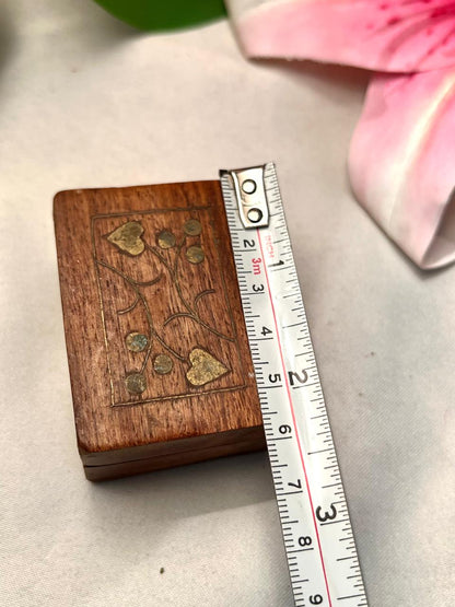 Mini Wooden Trinket Box with Heart Detail 6.5cm