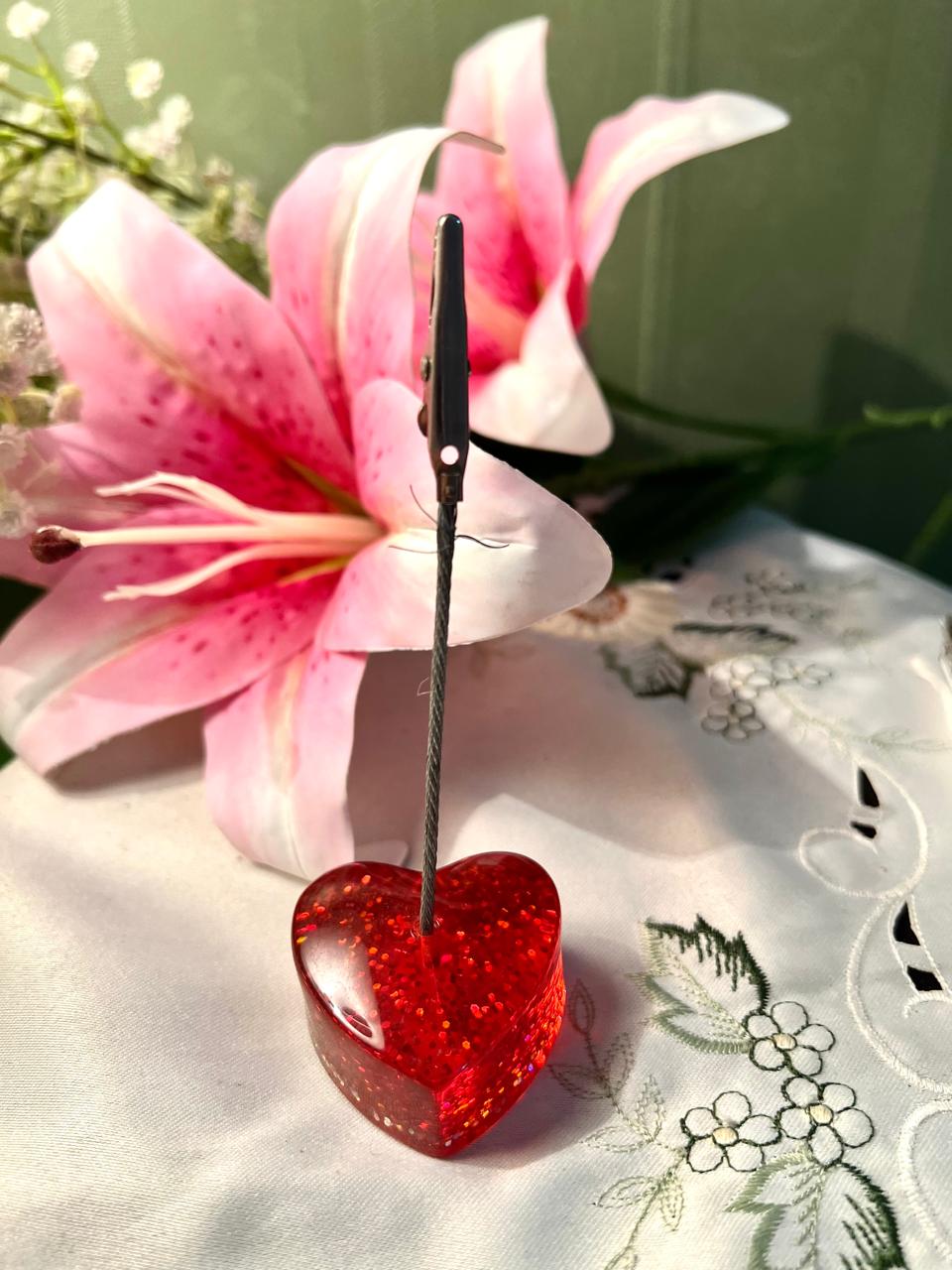 Vintage Red Heart Photo Memo Holder Metal Clip 11cm