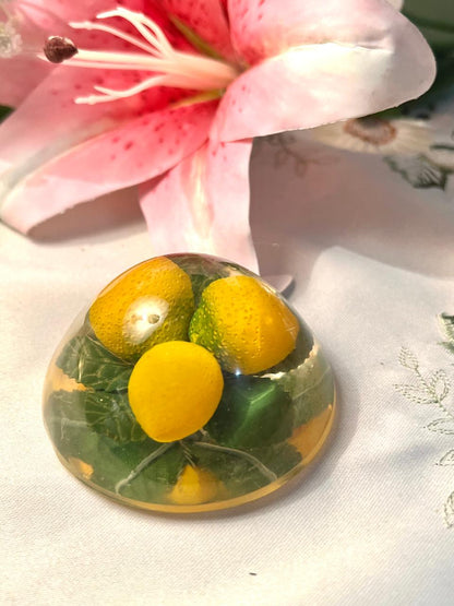 Vintage Clear Crystal Lemon Paperweight Yellow Green 6cm