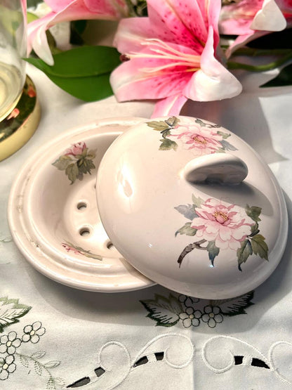 Pink Floral Covered Ceramic Dish with Lid 15cm