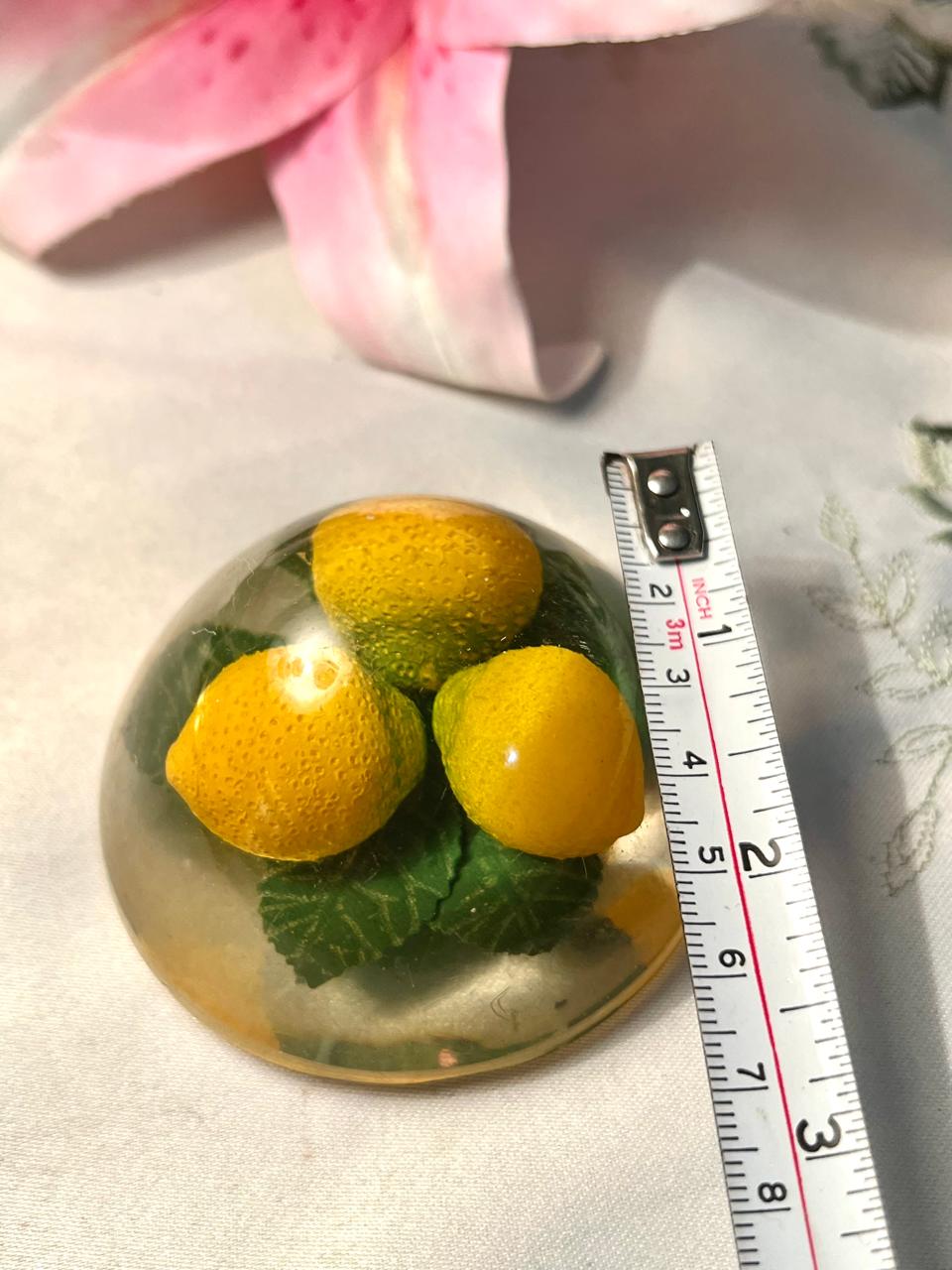 Vintage Clear Crystal Lemon Paperweight Yellow Green 6cm
