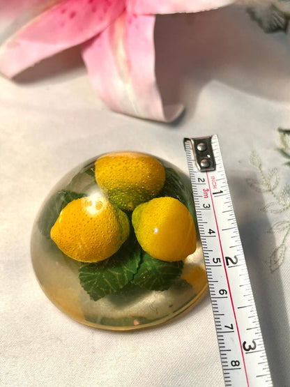 Vintage Clear Crystal Lemon Paperweight Yellow Green 6cm