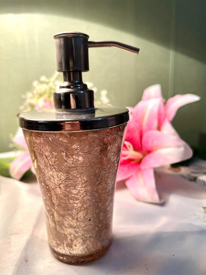 Vintage Crackle Crystal Soap Dispenser Silver-Tone Pump 17cm