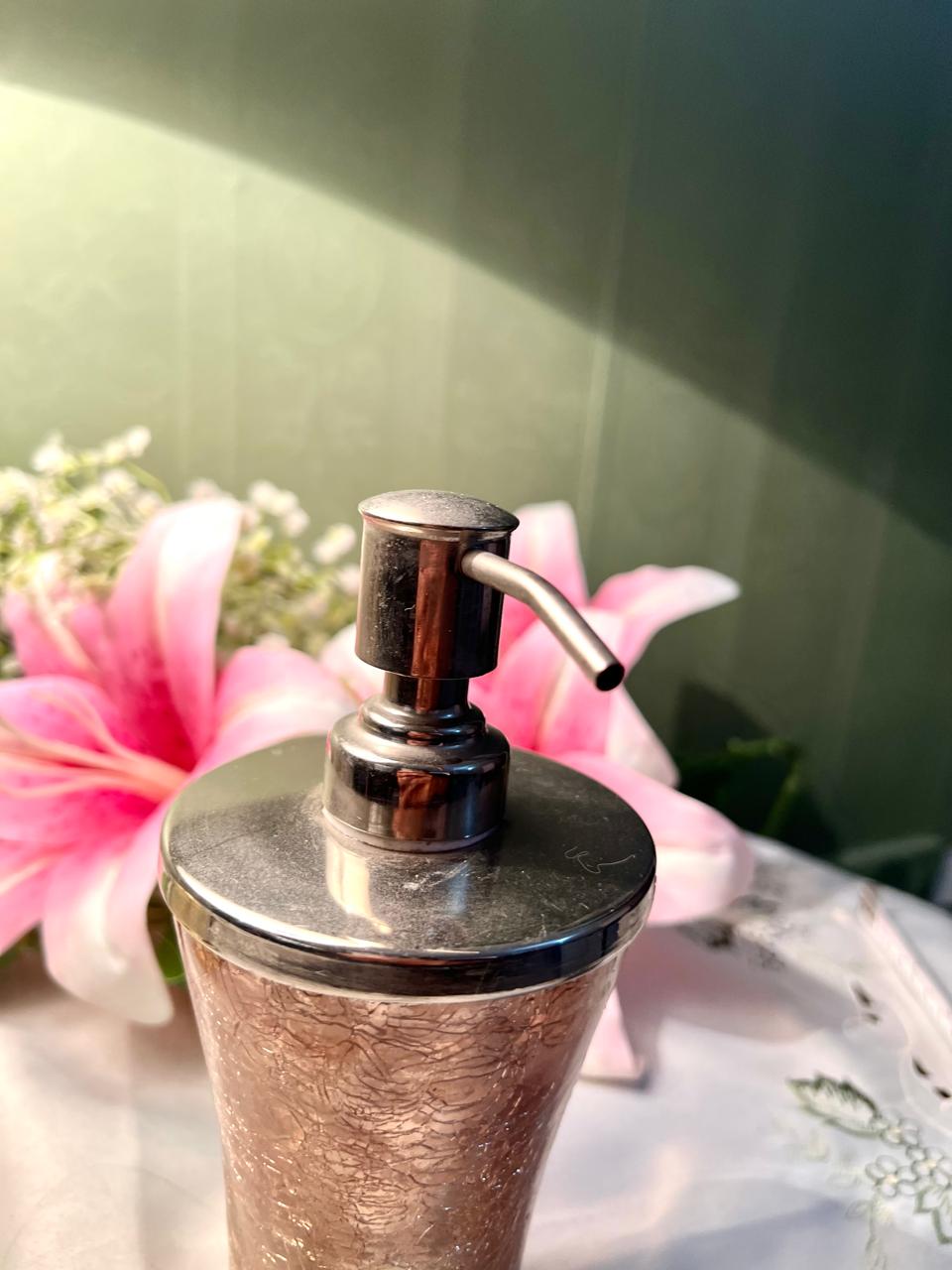 Vintage Crackle Crystal Soap Dispenser Silver-Tone Pump 17cm