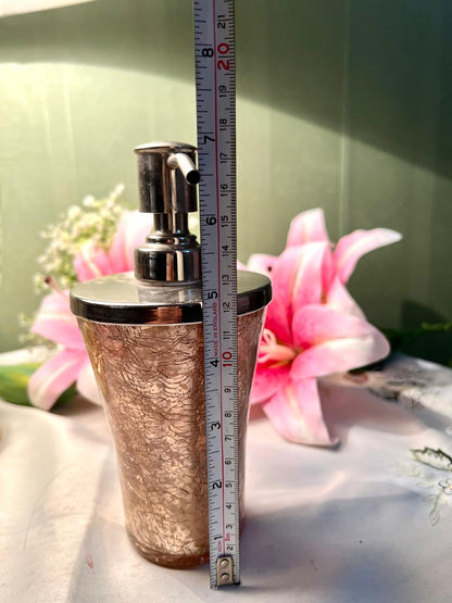 Vintage Crackle Crystal Soap Dispenser Silver-Tone Pump 17cm