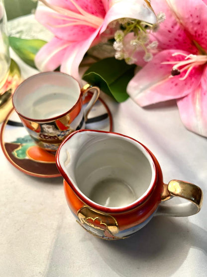 Vintage Japanese-Style Cup Saucer & Creamer Set 3-Piece