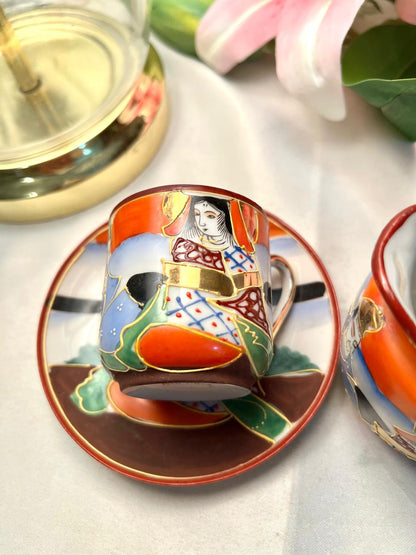 Vintage Japanese-Style Cup Saucer & Creamer Set 3-Piece