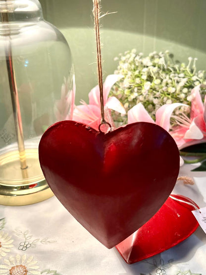 Red Metal Hanging Heart Decorations Set of 2,12 cm