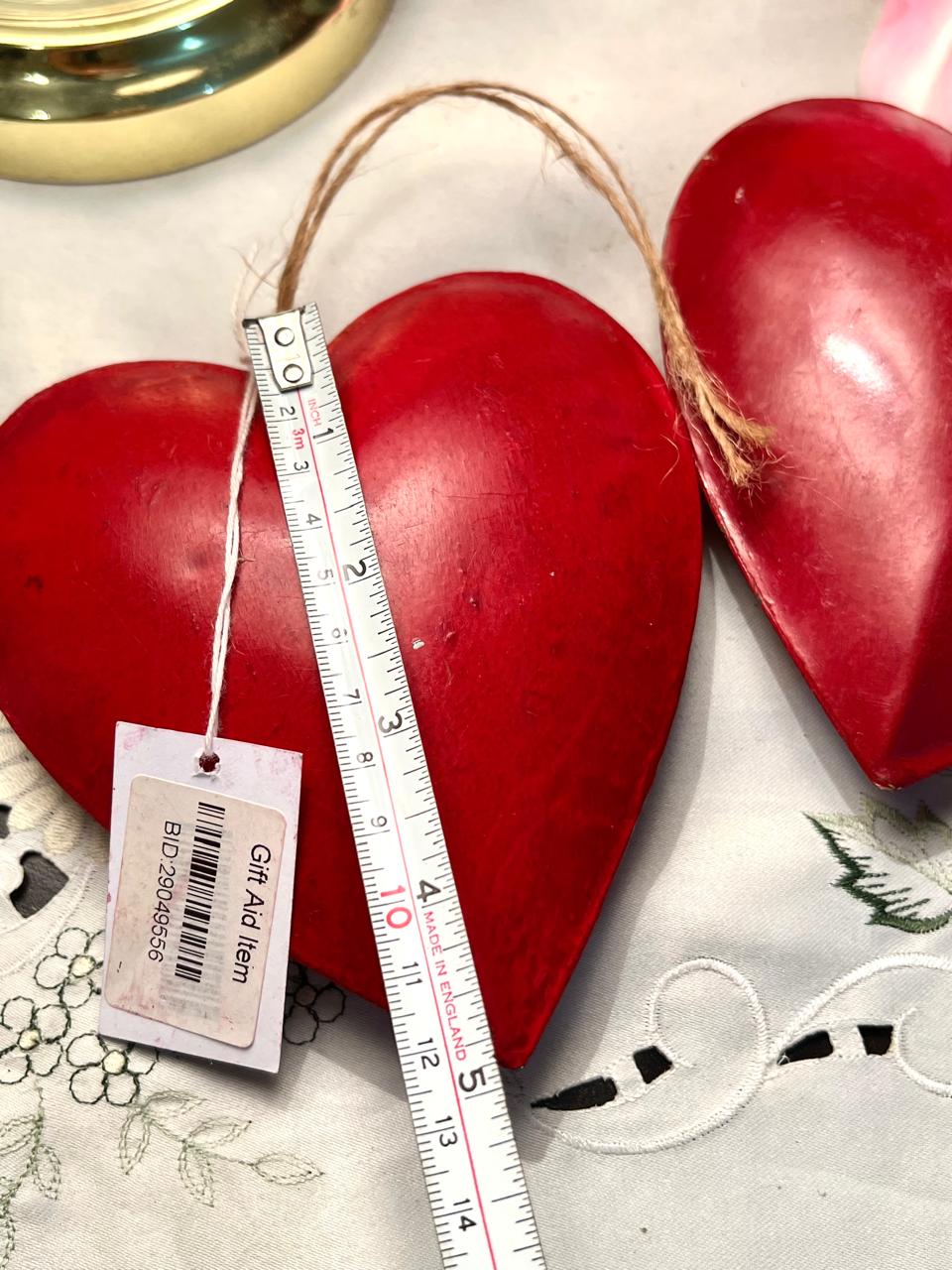 Red Metal Hanging Heart Decorations Set of 2,12 cm
