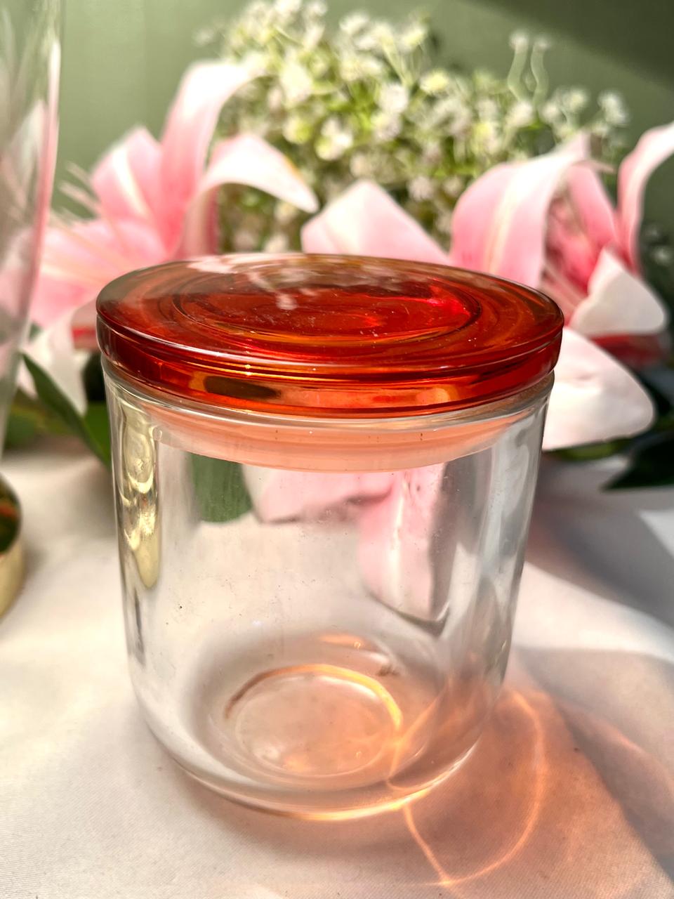 Clear Crystal Storage Jar with Amber Lid, 12 cm