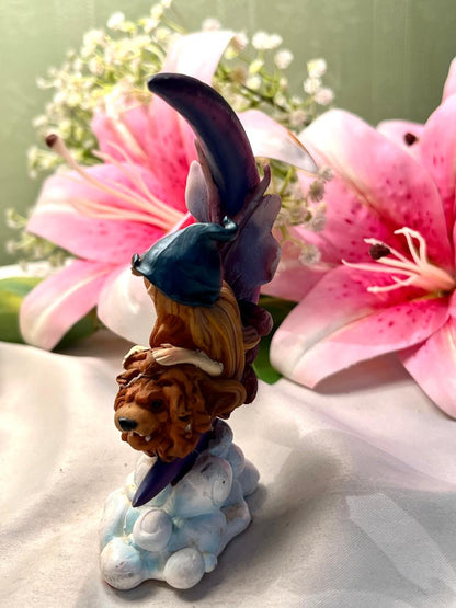 Vintage Crescent Moon Fairy Figurine Purple Blue 13cm
