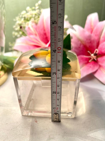 Vintage Clear Crystal Lidded Box Lemon Motif 8cm
