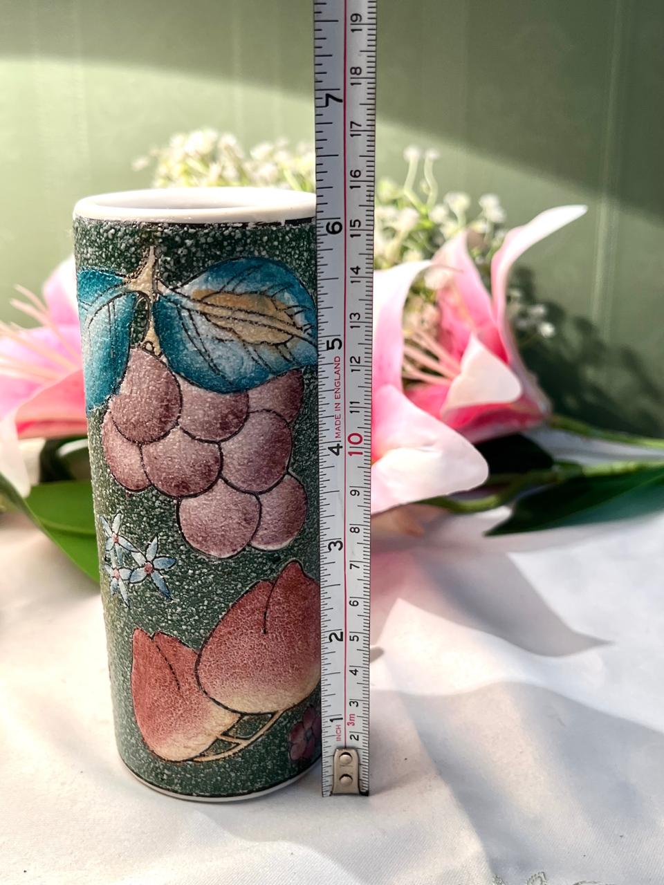Hand painted Green Floral Ceramic Vase, 15 cm