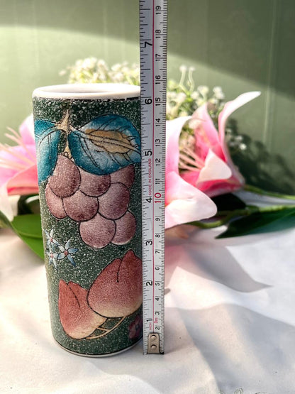Hand painted Green Floral Ceramic Vase, 15 cm