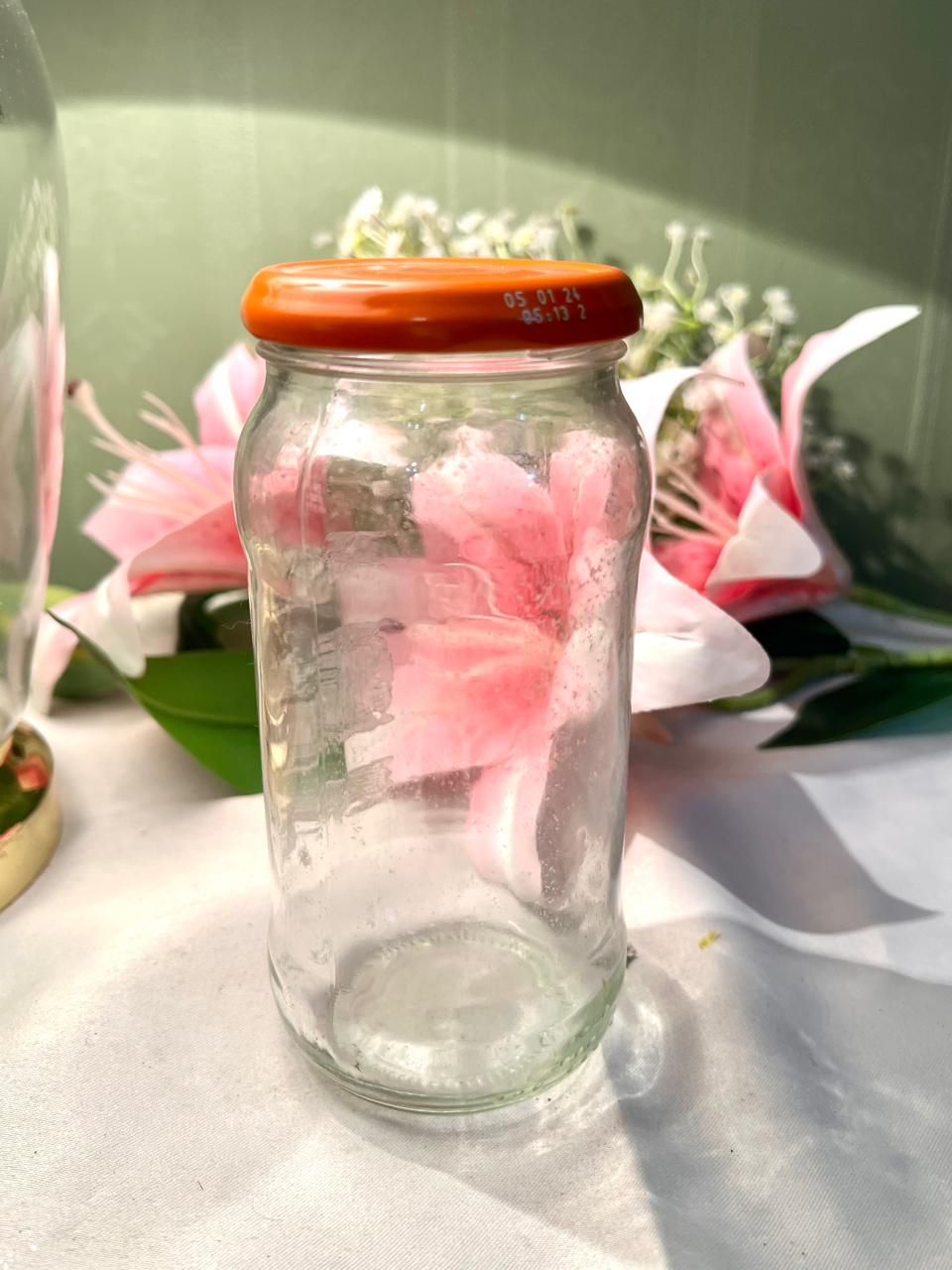 Clear Crystal Storage Jar with Orange Lid, 15 cm