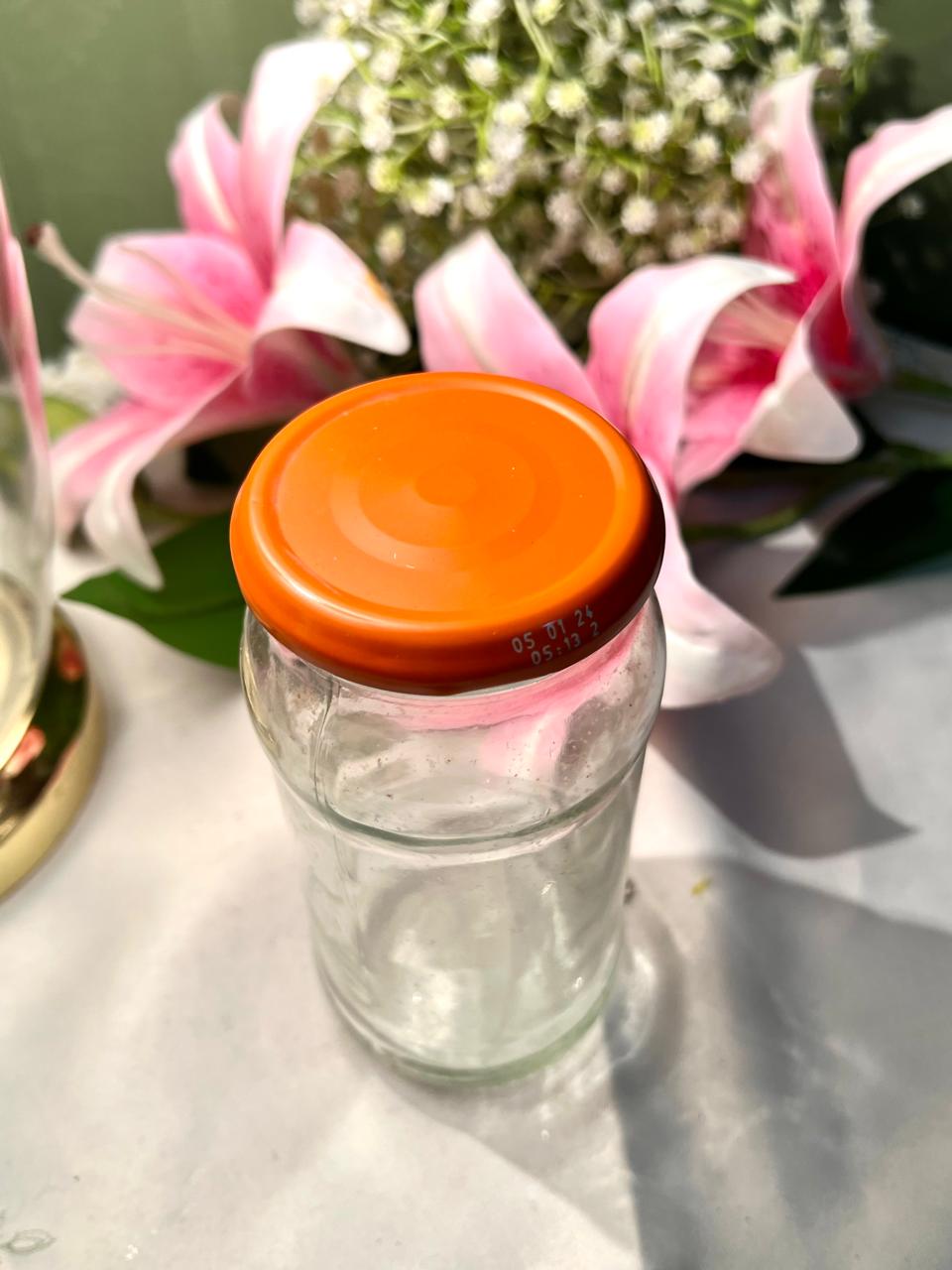 Clear Crystal Storage Jar with Orange Lid, 15 cm