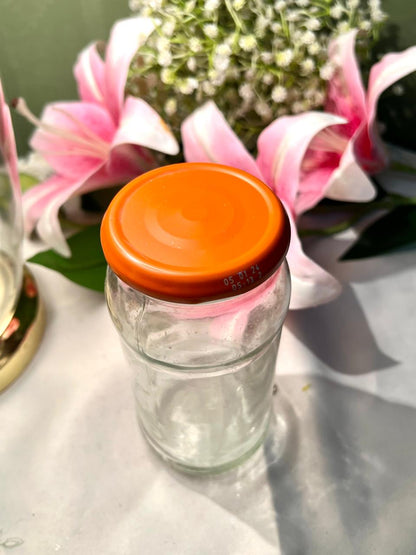Clear Crystal Storage Jar with Orange Lid, 15 cm