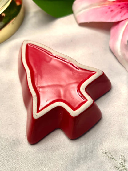 Vintage Red Ceramic Christmas Tree Dish 11cm