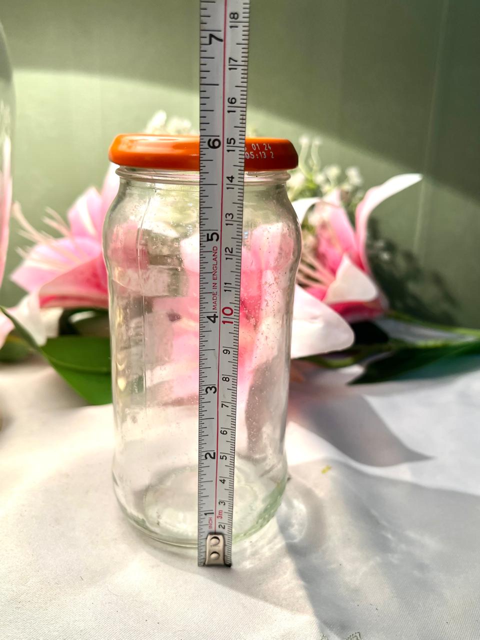 Clear Crystal Storage Jar with Orange Lid, 15 cm