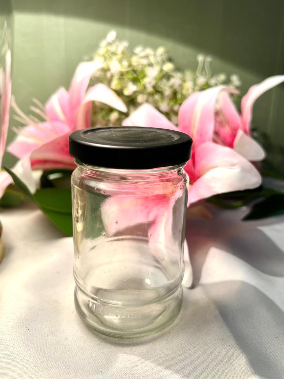 Clear Crystal Storage Jar with Black Lid, 10 cm