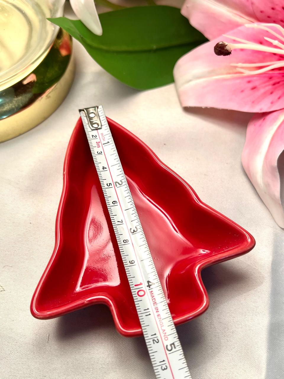 Vintage Red Ceramic Christmas Tree Dish 11cm