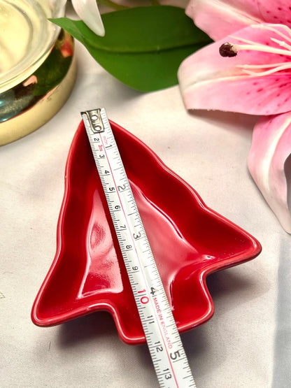 Vintage Red Ceramic Christmas Tree Dish 11cm