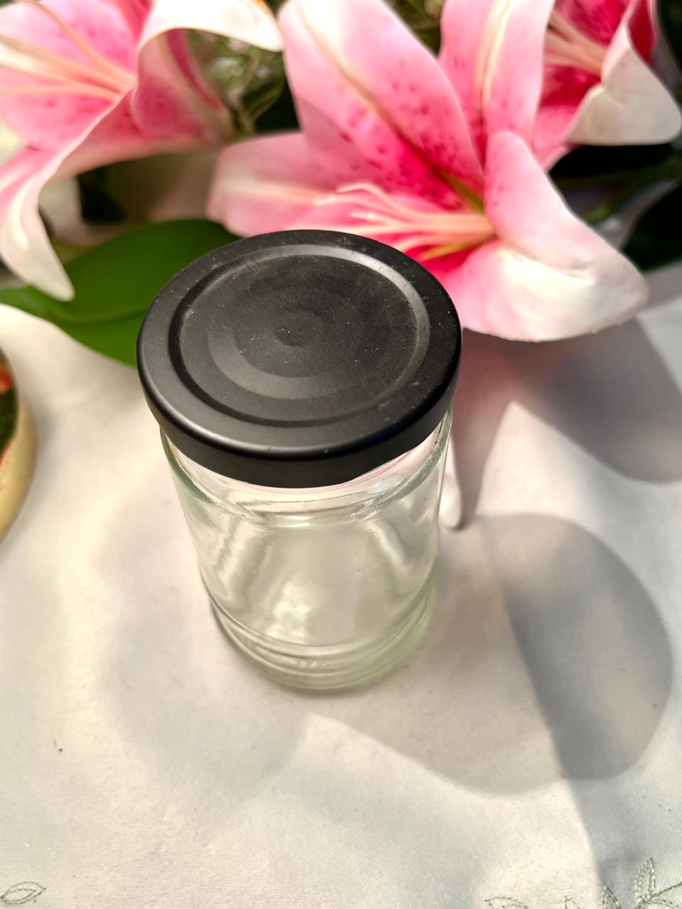 Clear Crystal Storage Jar with Black Lid, 10 cm