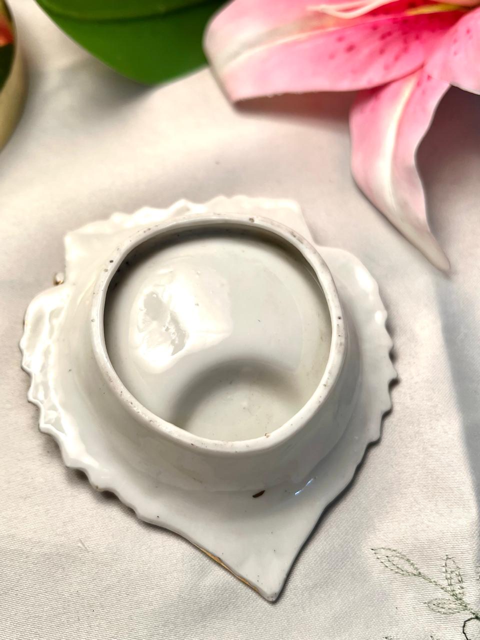 Vintage Rose Ceramic Trinket Dish Gold Trim Key Detail 10cm