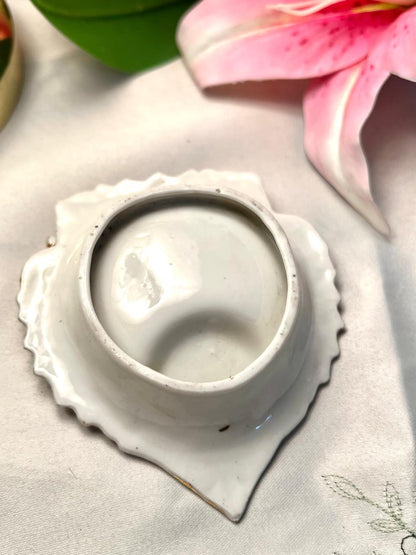 Vintage Rose Ceramic Trinket Dish Gold Trim Key Detail 10cm