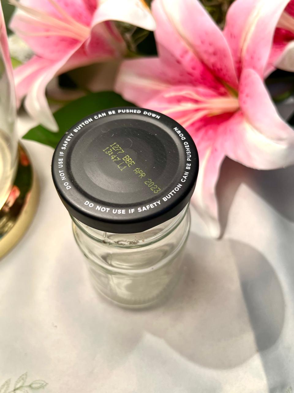 Clear Crystal Storage Jar with Black Safety Lid, 12 cm