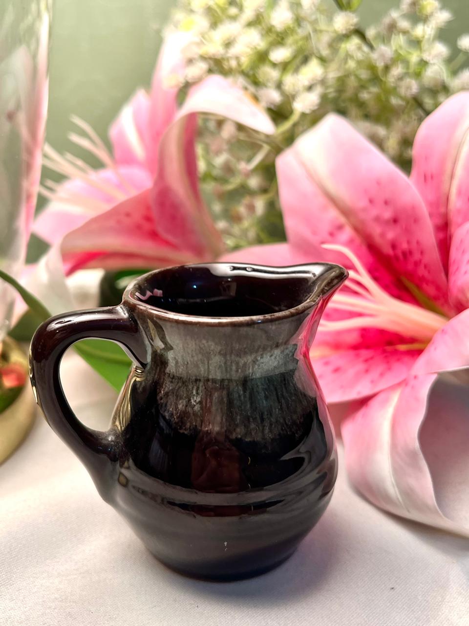 Vintage Brown Grey Ceramic Jug Reactive Glaze 8cm