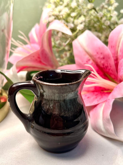 Vintage Brown Grey Ceramic Jug Reactive Glaze 8cm