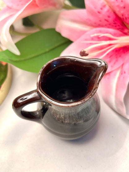Vintage Brown Grey Ceramic Jug Reactive Glaze 8cm