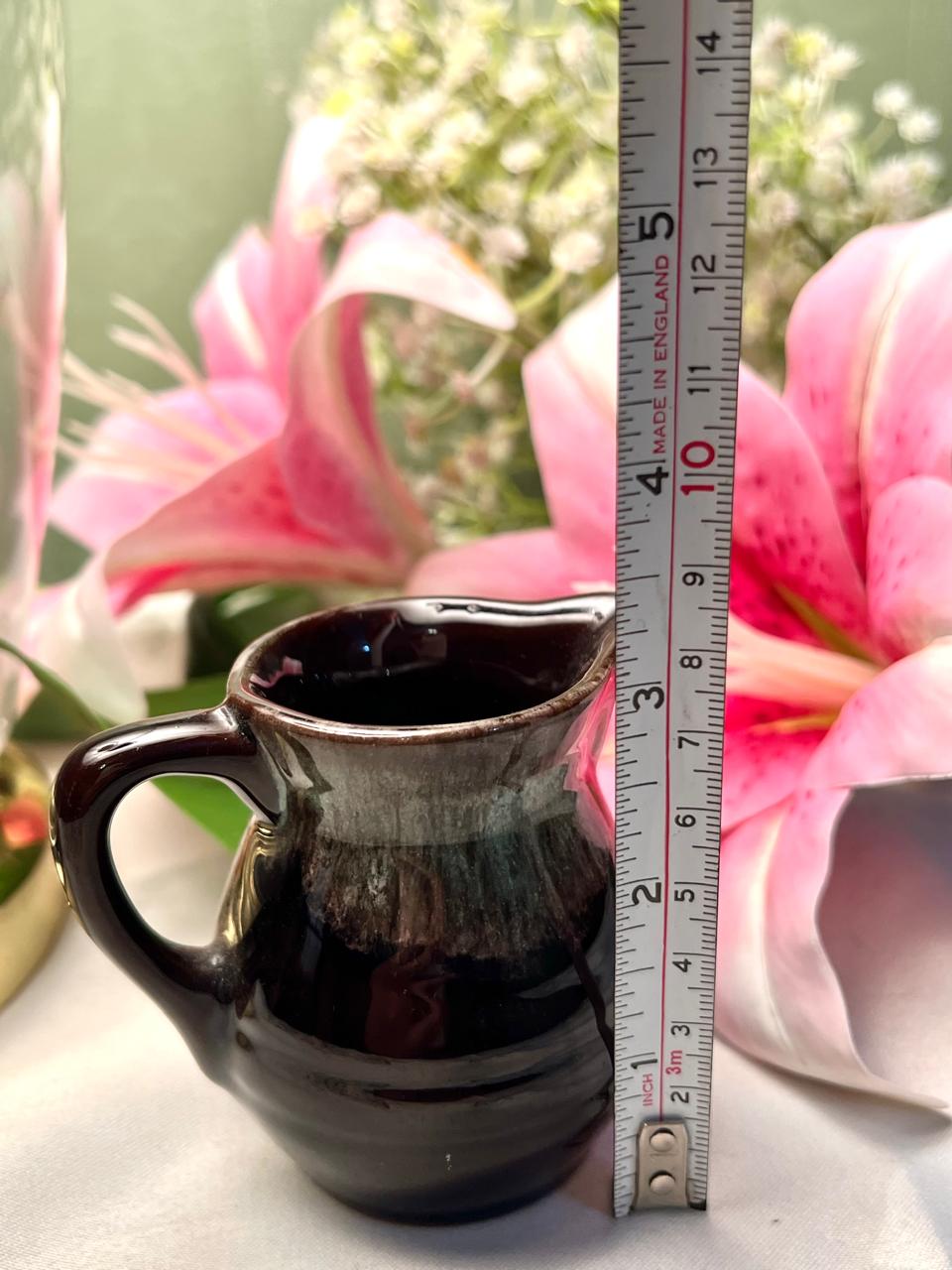 Vintage Brown Grey Ceramic Jug Reactive Glaze 8cm