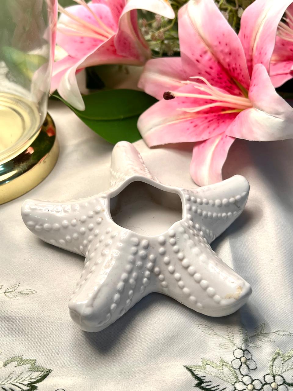 Vintage White Ceramic Starfish Trinket Dish 12cm