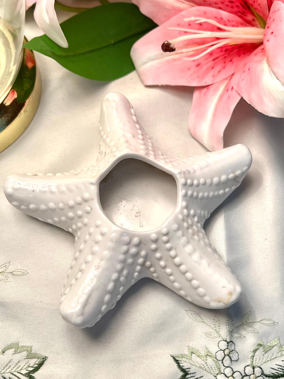Vintage White Ceramic Starfish Trinket Dish 12cm