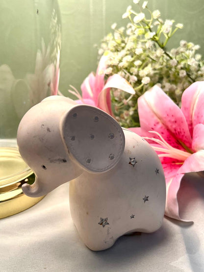 Vintage White Elephant Money Box Star Detail 10cm