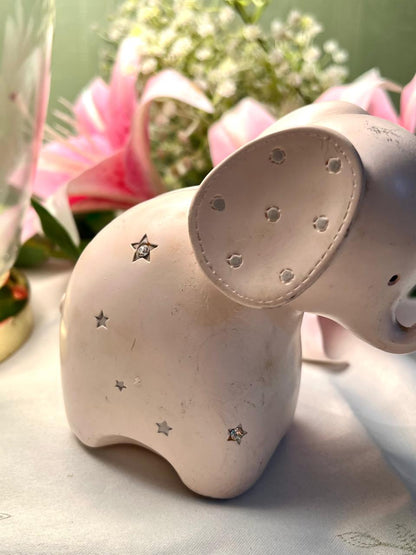 Vintage White Elephant Money Box Star Detail 10cm