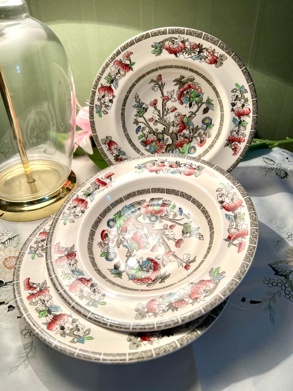 Indian Tree Johnson bro England Vintage Floral Ceramic Deep Plater Set of 3 Multicolour 23cm