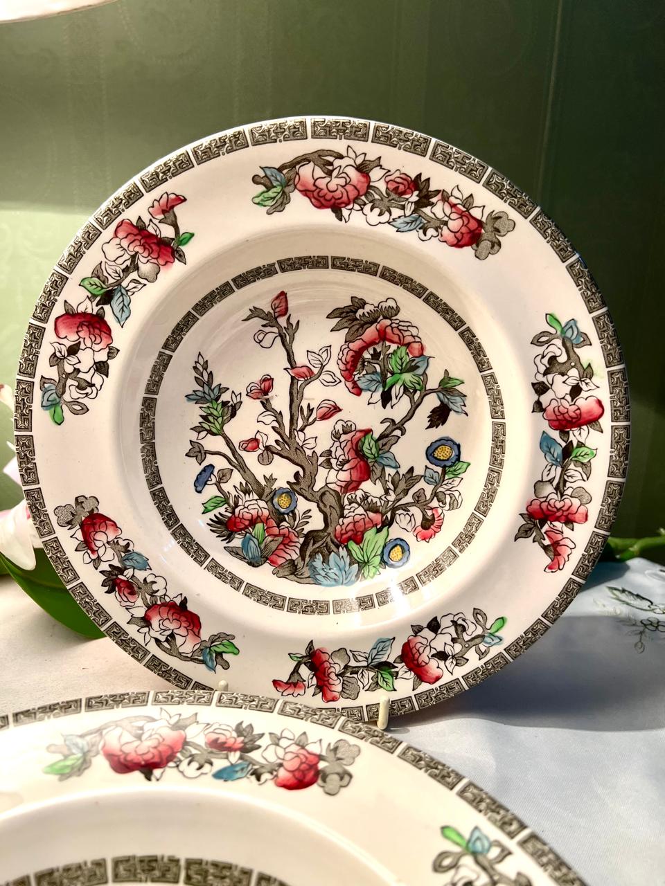 Indian Tree Johnson bro England Vintage Floral Ceramic Deep Plater Set of 3 Multicolour 23cm