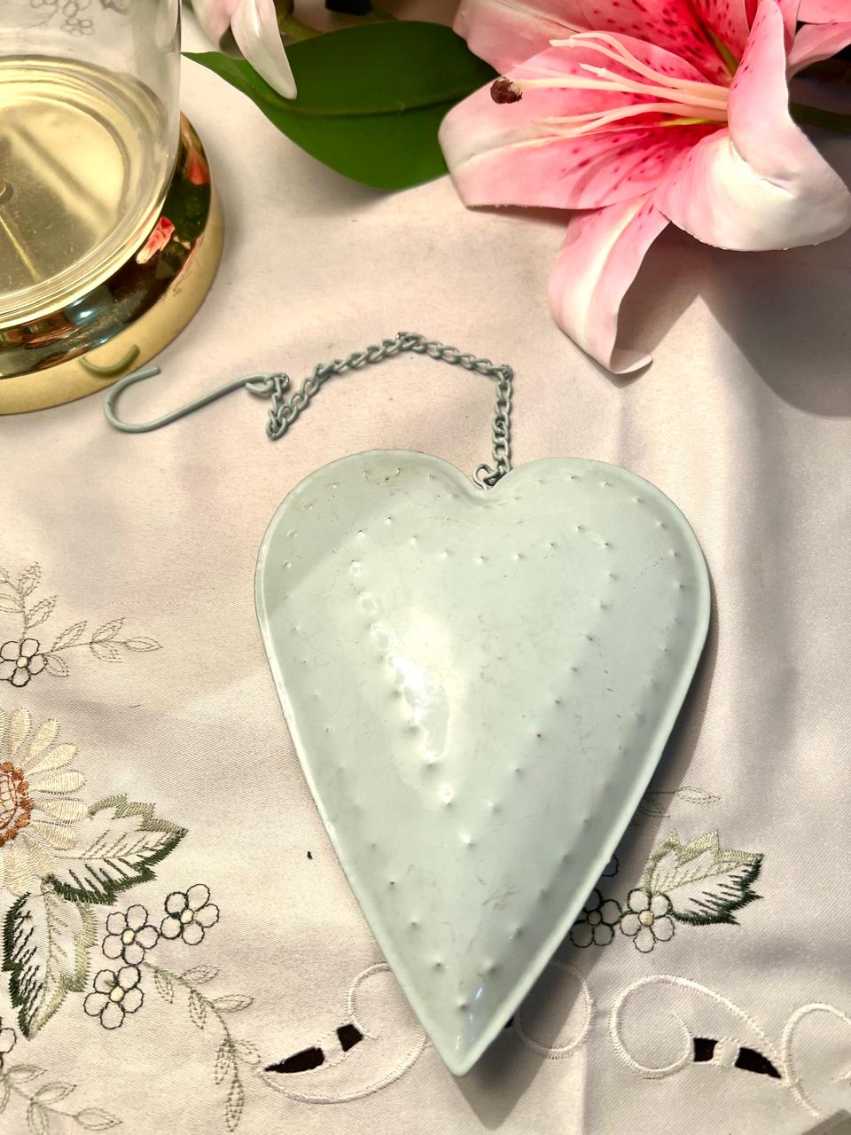 Vintage Mint Green Heart Hanging Wall Plaque 14cm