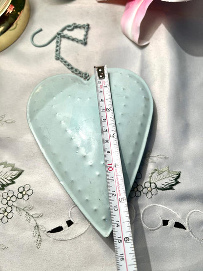 Vintage Mint Green Heart Hanging Wall Plaque 14cm