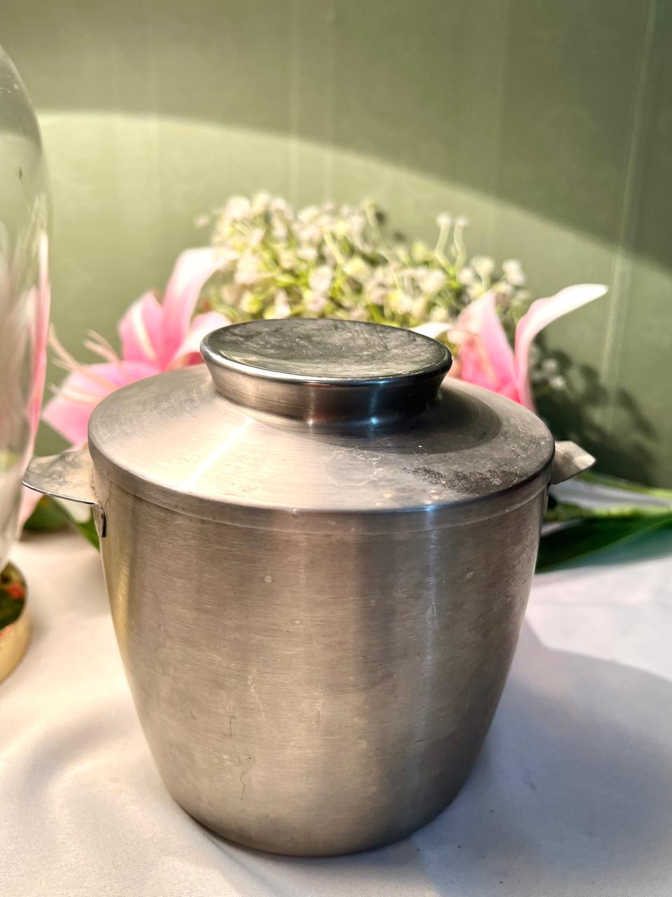 Vintage Silver-Tone Metal Lidded Container 14cm