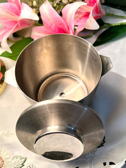 Vintage Silver-Tone Metal Lidded Container 14cm