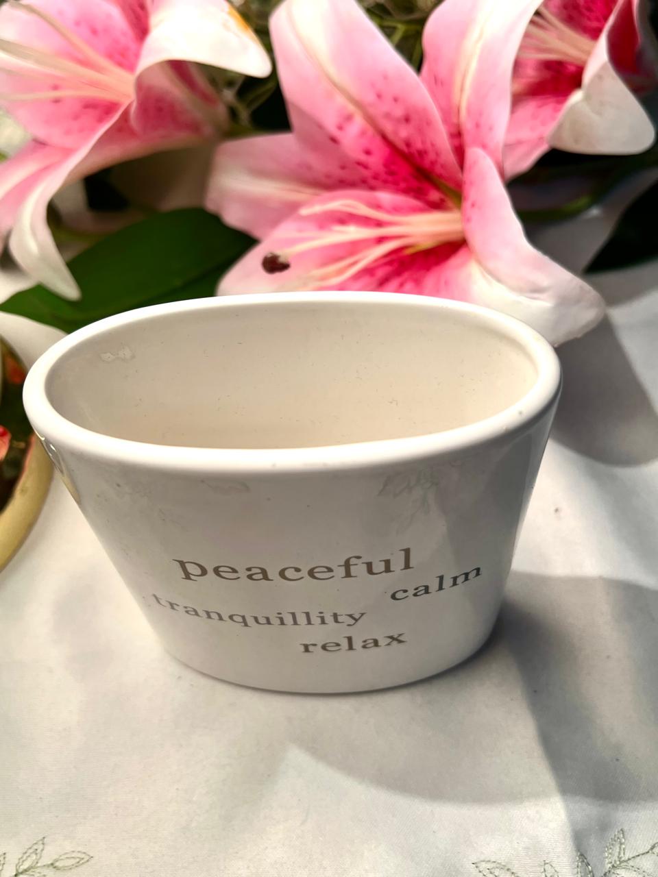 Vintage White Ceramic Calm Quote Holder 12cm