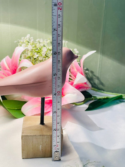 Vintage Pink Bird Sculpture on Wooden Base 15cm