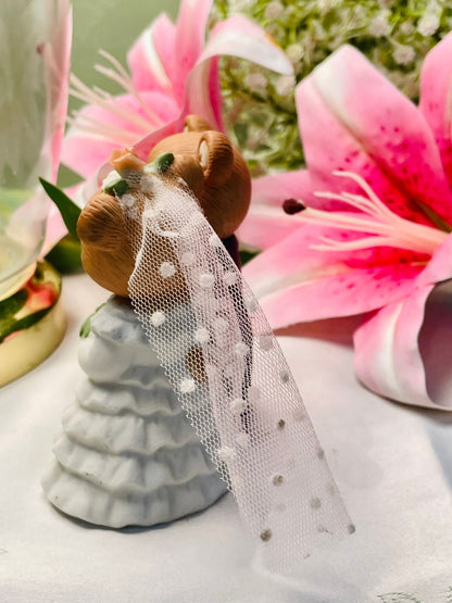 Vintage Wedding Teddy Bear Figurine Pair Bride & Groom 11cm