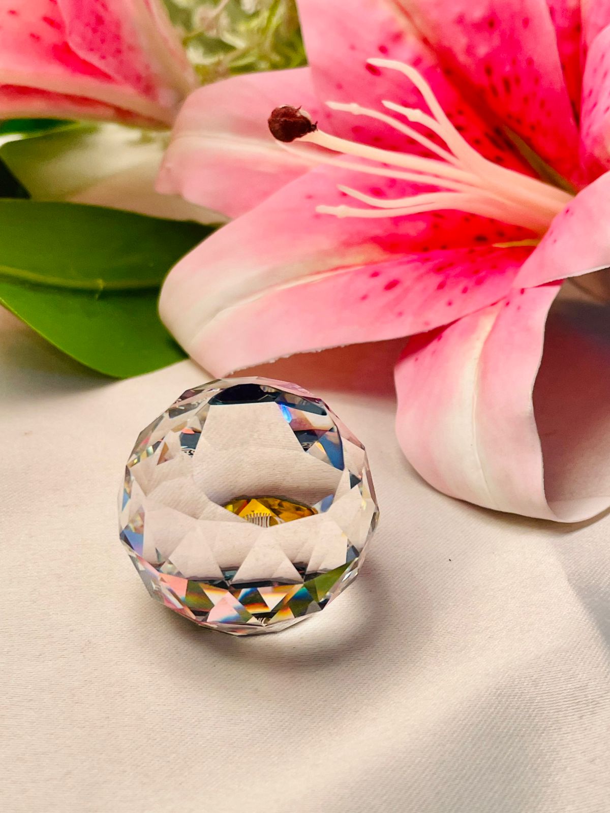 Vintage Faceted Crystal Paper weight Clear 4cm