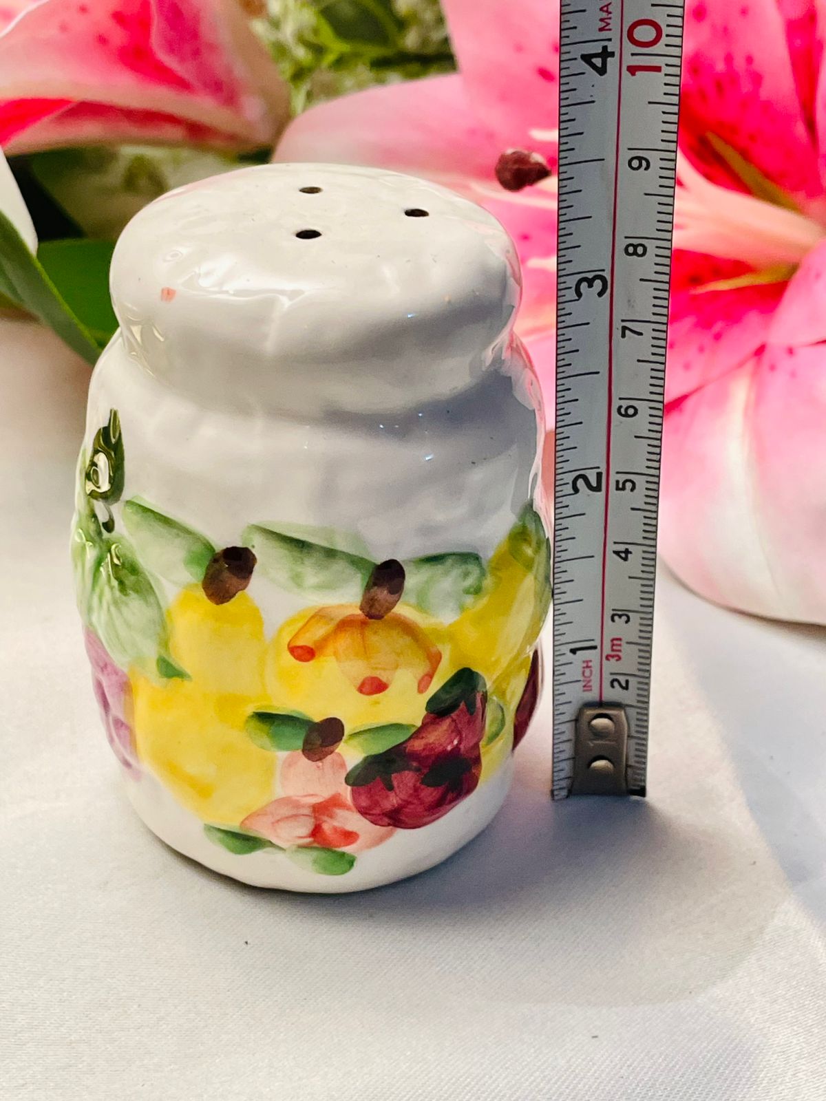 Vintage Floral Ceramic Salt Shaker Fruit Design