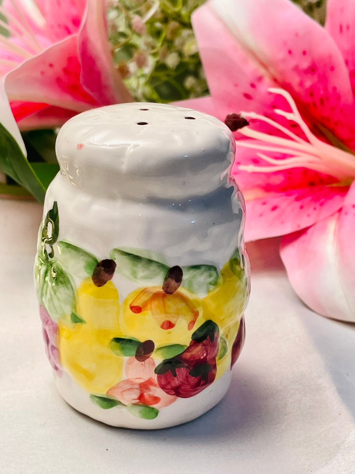 Vintage Floral Ceramic Salt Shaker Fruit Design